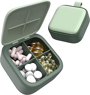 Pill Container Small Pill Box - Travel Pill Organizer Pretty Pill Case for Purse Daily Pill Holder Pocket Supplement Organizer Cute Vitamin Case Mini Portable Medicine Keychain Medication Organizer