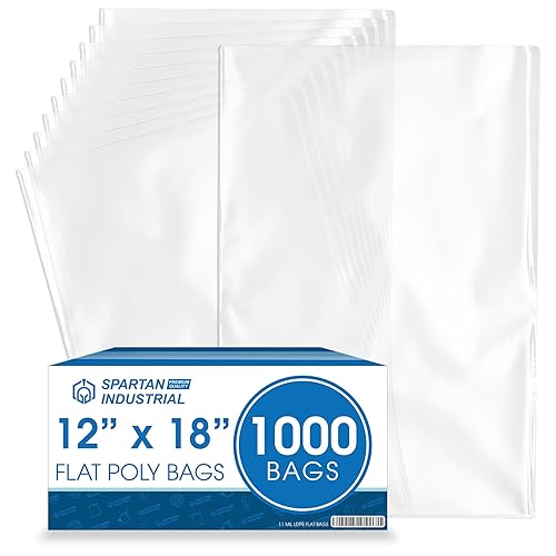 Spartan Industrial - Bolsas de plástico transparente de extremo abierto plano de 12 x 18 pulgadas (1000 unidades) de 1.1 mil, para probar masa de