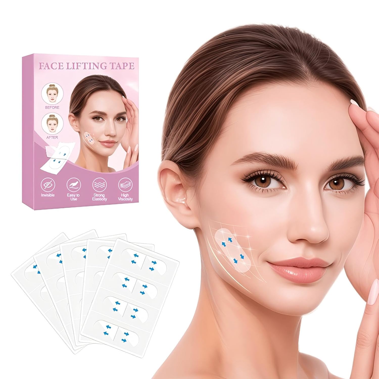 180PCS Face Tape Lifting Invisible Neck Tape Lifting Invisible Face Lift Tape Tightening Face Lifter Tape Facial Tape for Sagging Skin Double Chin Jowls Eyes Wrinkles