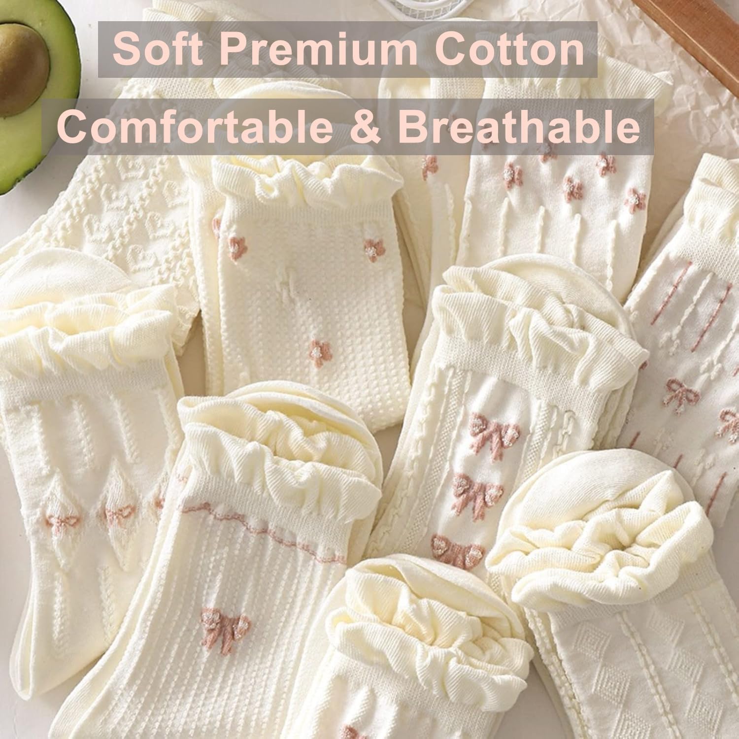 MarJunSep Cute Floral Crew Socks for Women Teen Girls Flower Cottagecore Frilly Vintage Fancy Cotton Socks - Image 5