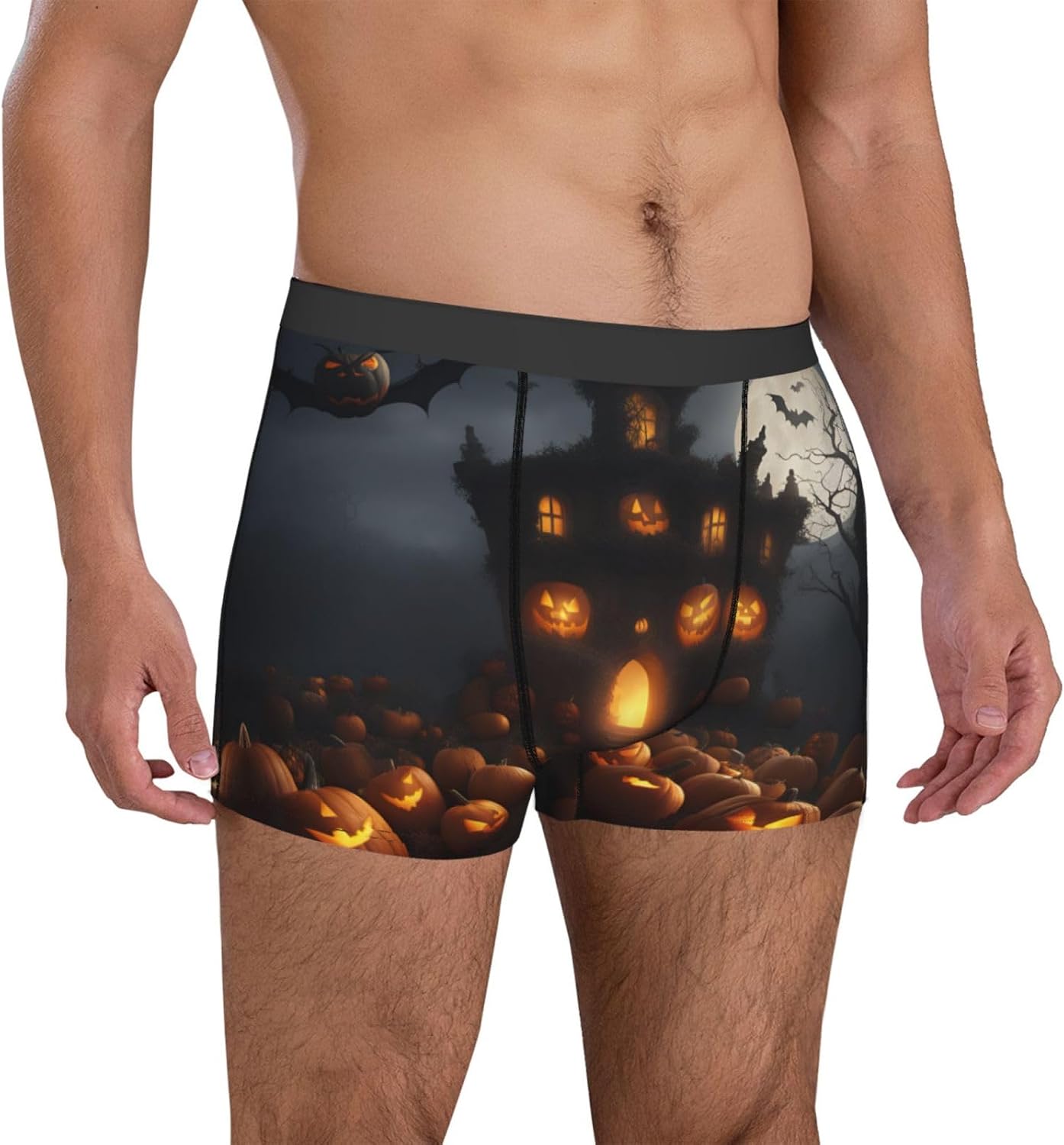 Halloween Pumpkin Print Men'S Boxer Briefs, Breathable Comfortable Mens Underwear With Soft Stretch Fabric