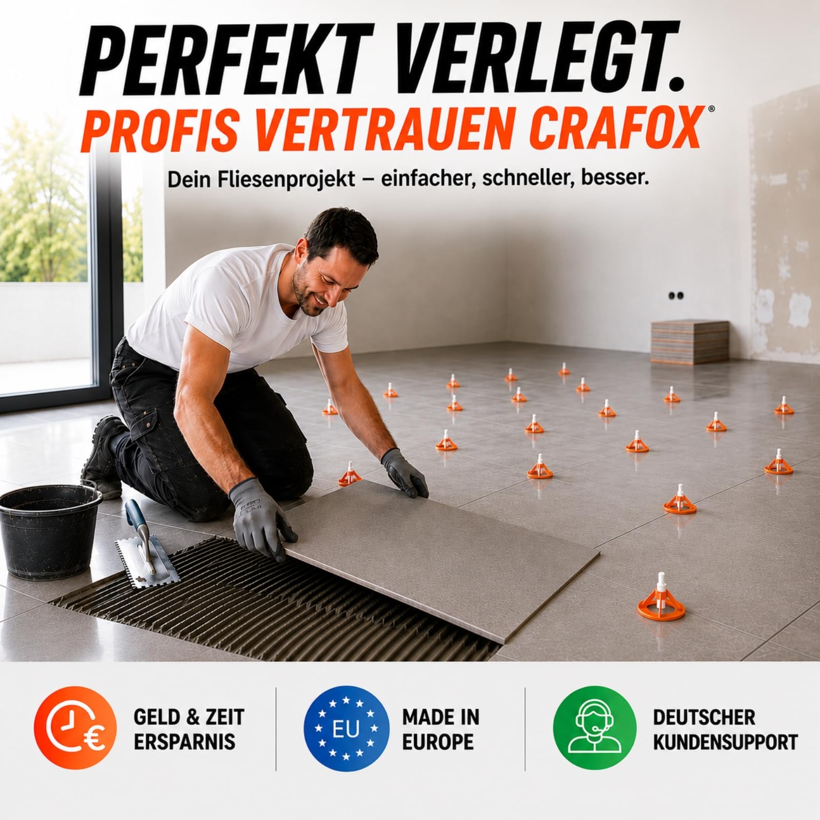 CRAFOX® Sistema de Nivelación de Azulejos 2mm SET | 150x Clips de Nivelación & 100x Tapas de Tracción Reutilizables | 250 Piezas | Herramientas para Alicatado | Niveladores de Azulejos 2mm