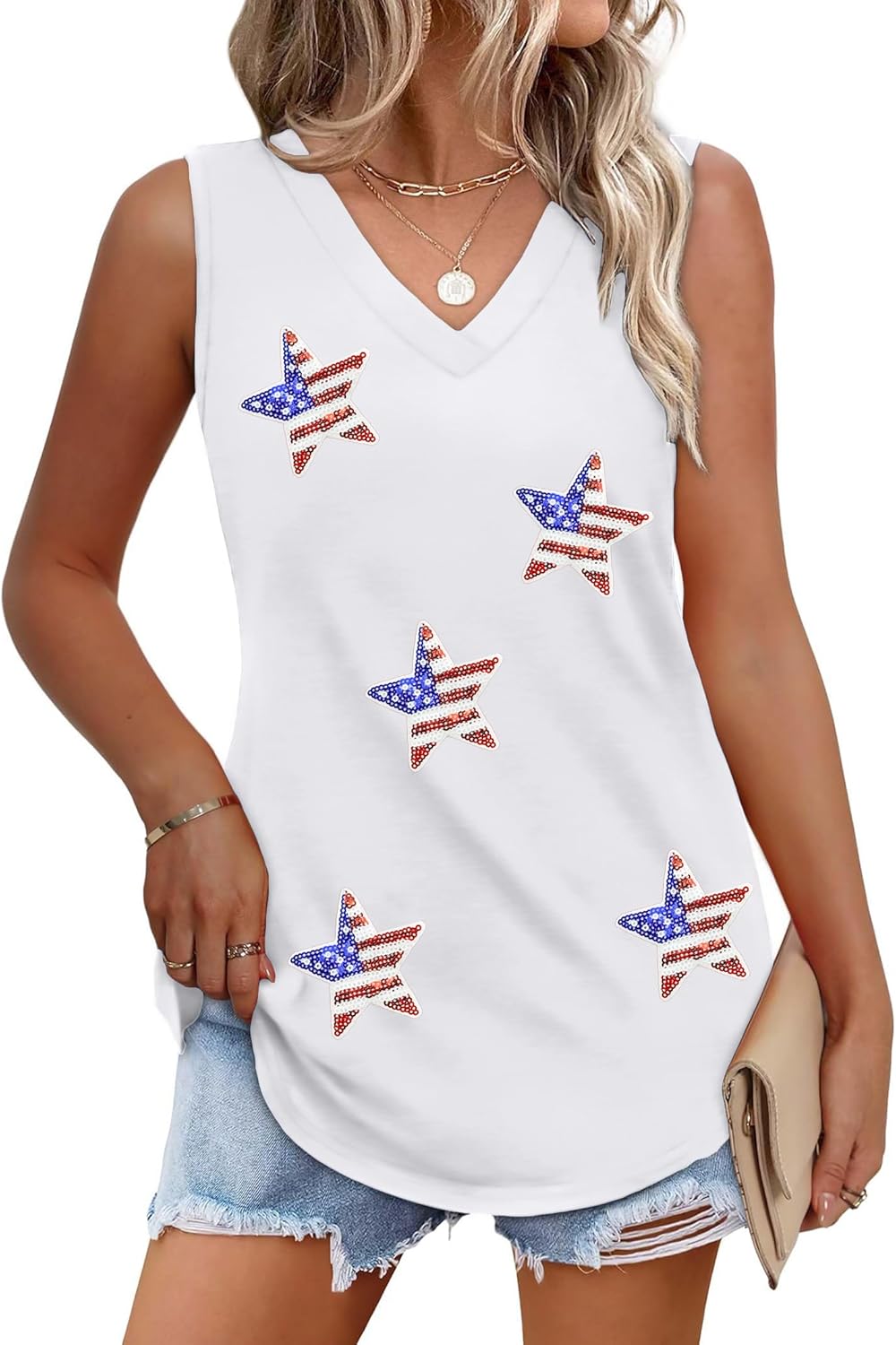American Flag Tank Top Women 4th of July Tanks Tops for Womens USA Flag Patriotic V Neck Sleeveless Tee