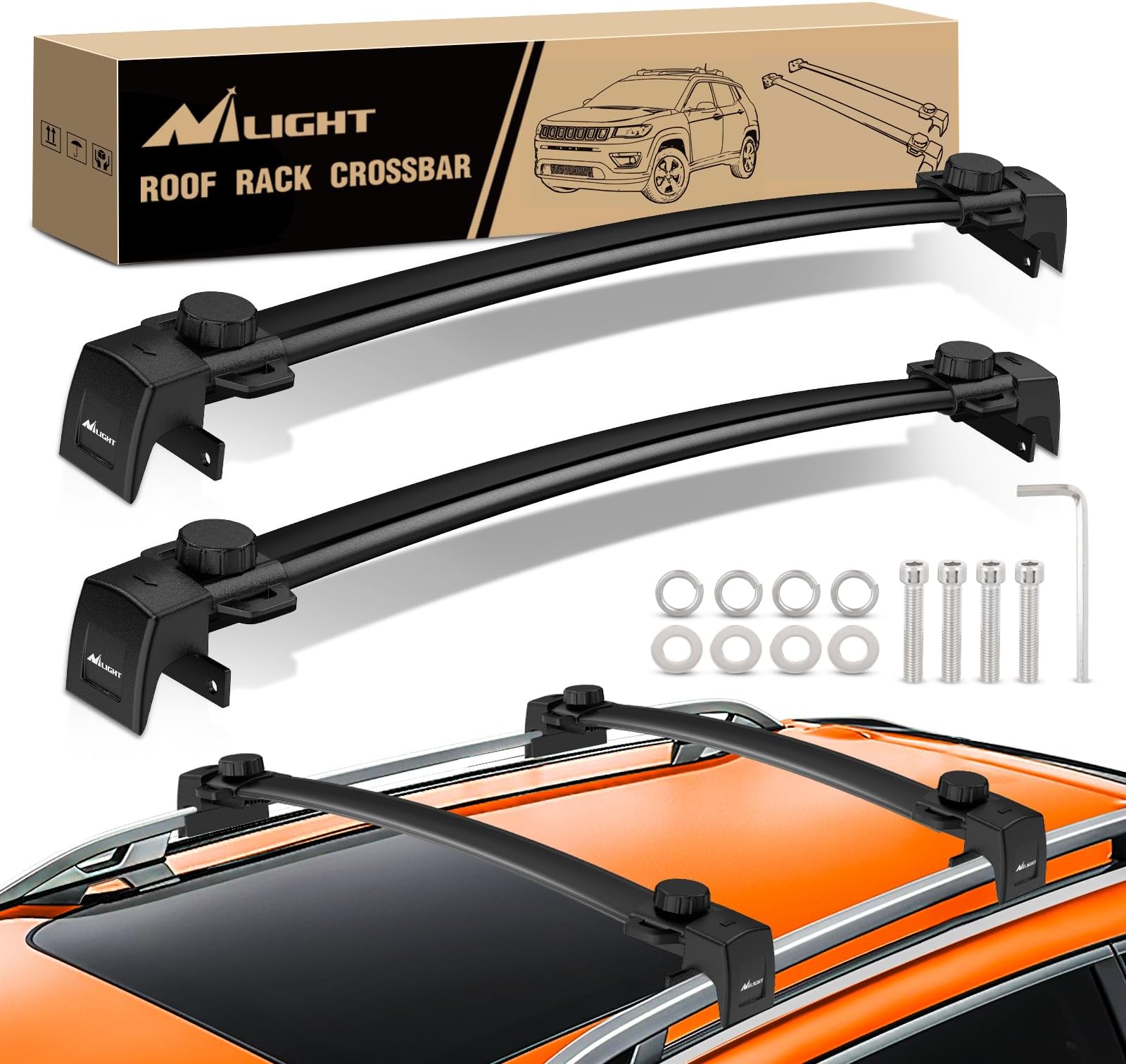 Nilight Roof Rack Cross Bars Fit for Jeep Compass MP 2017 2018 2019 2020 2021 with Raised & Flush Rails Fixed Point,Adjustable Aluminum Car Crossbars for Cargo Carrier Luggage Box Kayak Tent Snowboard