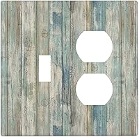 Vista 338 de Placa de pared dúplex de receptáculo de dispositivo de 1 gang de madera envejecida blanca gris con veta de tablón, cubierta de enchufe eléctrico