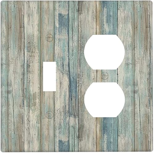 Miniatura 338 de Placa de pared dúplex de receptáculo de dispositivo de 1 gang de madera envejecida blanca gris con veta de tablón, cubierta de enchufe eléctrico de