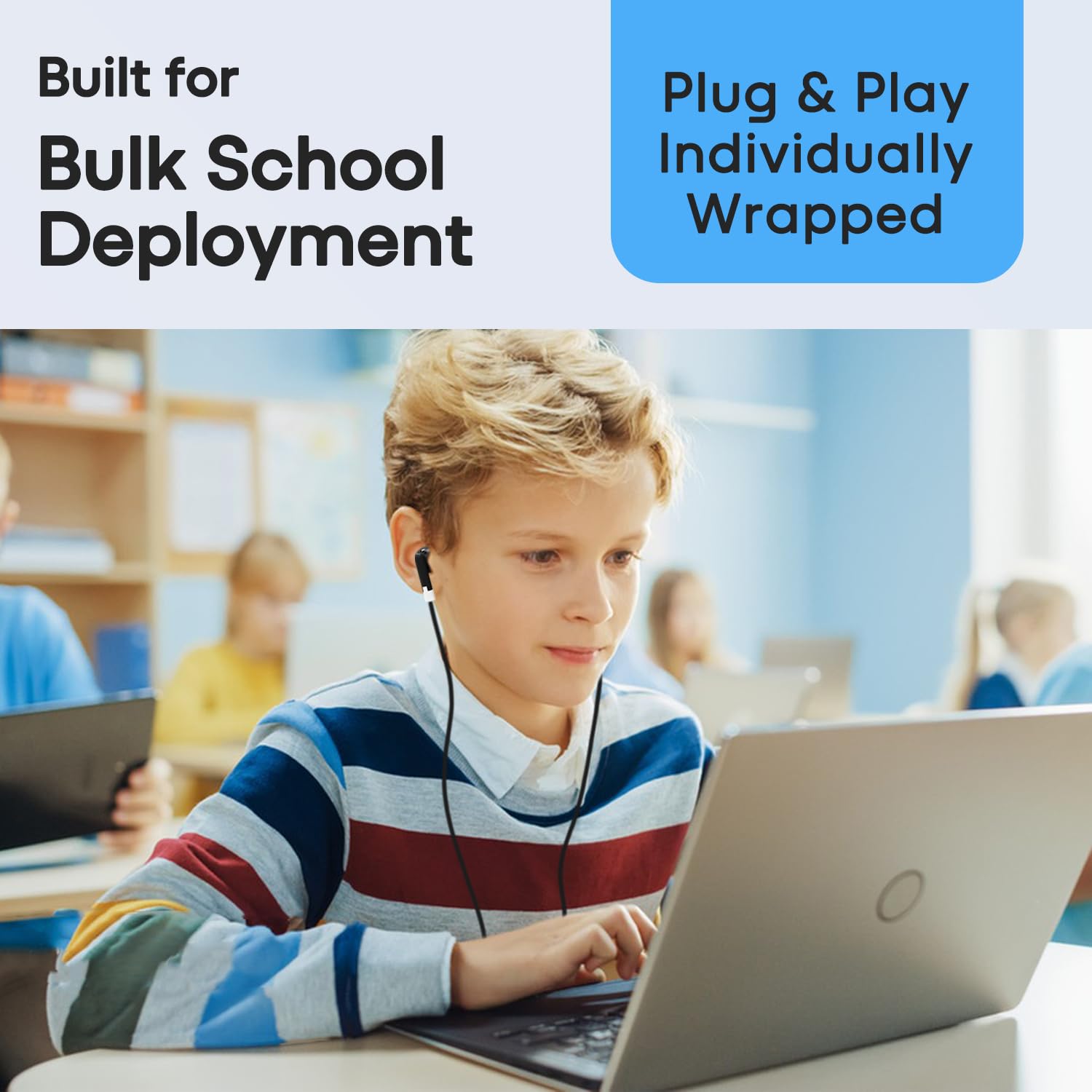100er-Pack Kinder-Ohrhörer für Klassenzimmer, kabelgebundene Kopfhörer für Studenten, Schul-Kopfhörer für Computer-Labors, Audiometer, In-Ear für Online-Lernen und Chromebook (schwarz)