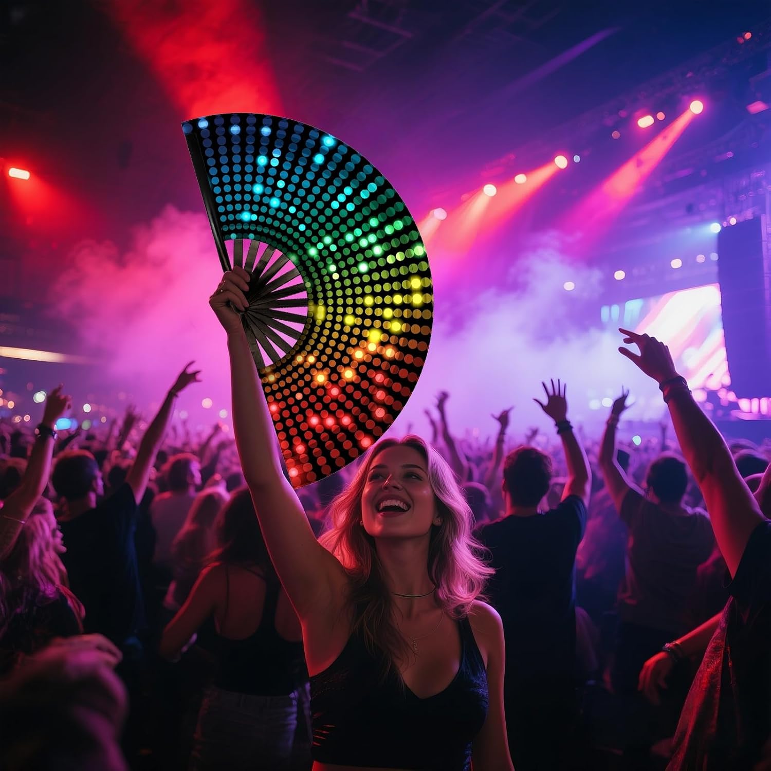 Large Folding Hand Rave Fan - Loud Clacking Popping Fan for Line Dancing, Music Festival, Dance Party, Stage Performance, Decoration, Sun Cooling & Daily Use