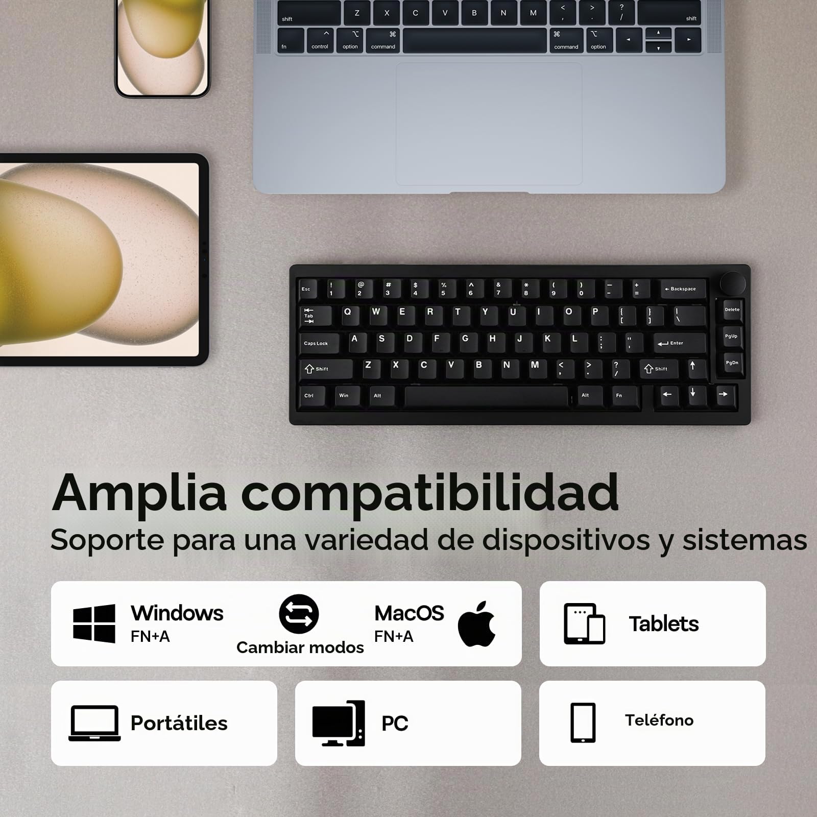 EPOMAKER P65 Teclado Inalámbrico para Juegos de Aluminio con QMK/Via, N-Key Rollover, Gasket, BT/2.4Ghz/USB(A a C), Hot Swappable, QWERTY US, para Mac/PC/PS/Xbox (Negro, Wisteria Linear Switch)