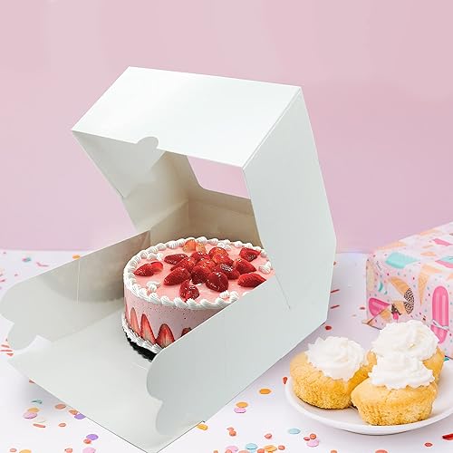 Miniatura 9 de Cajas para pasteles de 8 x 8 x 4 pulgadas, paquete de 25 con ventana, 30 calcomanías adicionales, autoemergentes, extragruesas, resistentes al