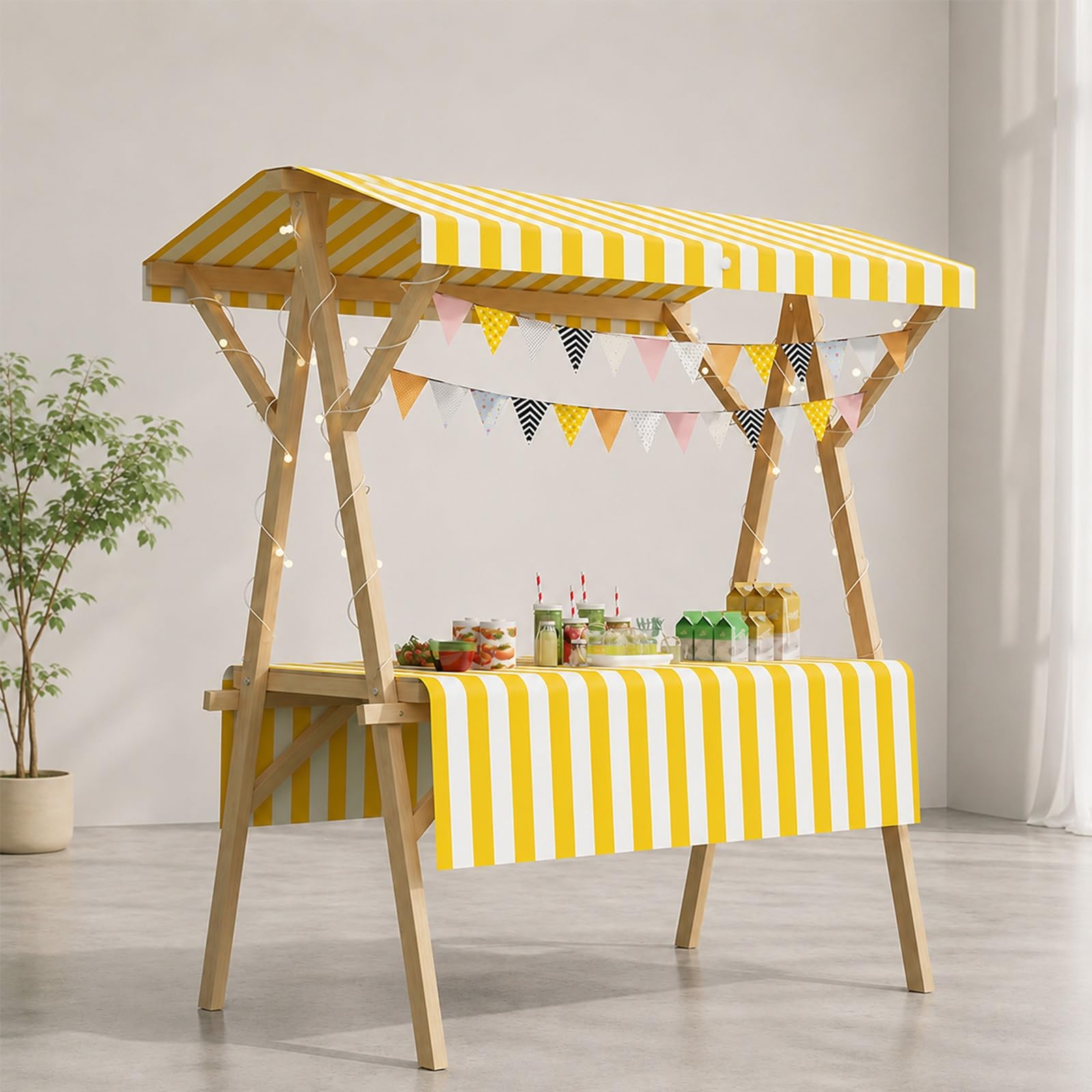WNGJZZYC Foldable Vendor Cart with Canopy, Food Carts for Sale, Wooden Market Stall Display Stand for Farmers Markets, Street Vendors, Craft Fairs and Pop-Up Shops(Yellow,L 120cm/47.2in)