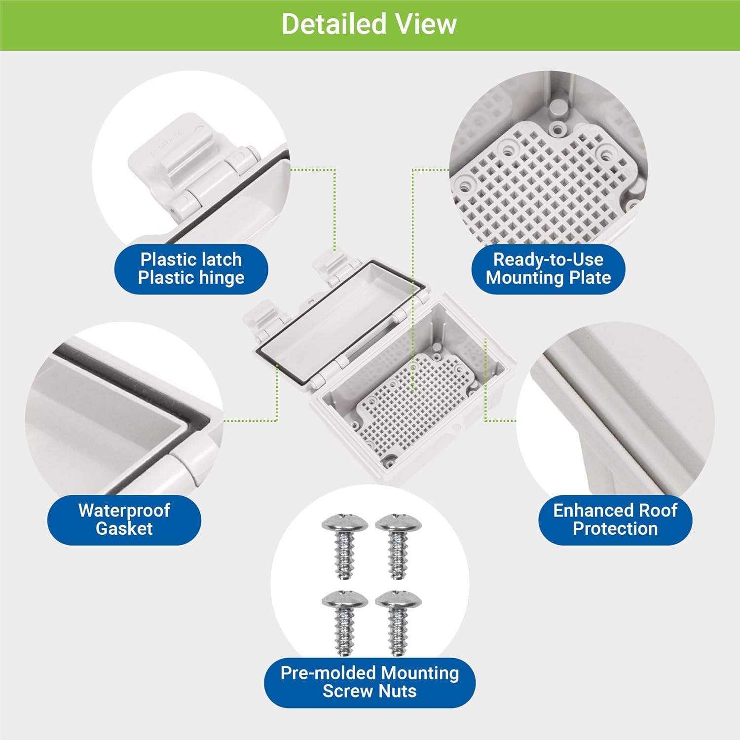 BOXCO AGQ Series IP67 Waterproof, IK08 Shockproof, Outdoor Electrical Junction Box - 3.94' x 5.91' x 3.54' - Including Mounting Plate - for Power and Distribution Systems - Made in Korea