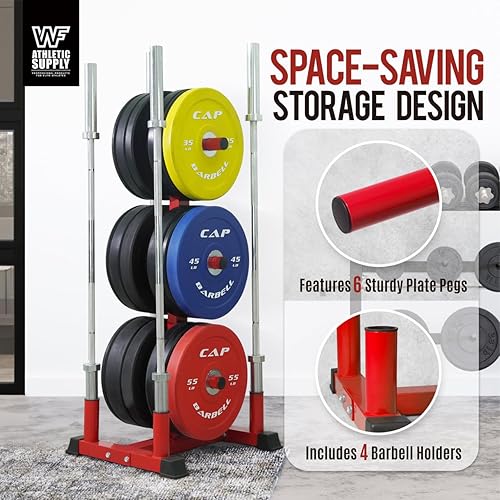 Miniatura 4 de CAPHAUS Soporte olímpico para placas de peso para almacenamiento de discos de parachoques, con soportes para pesas y clavijas de placa, árbol de