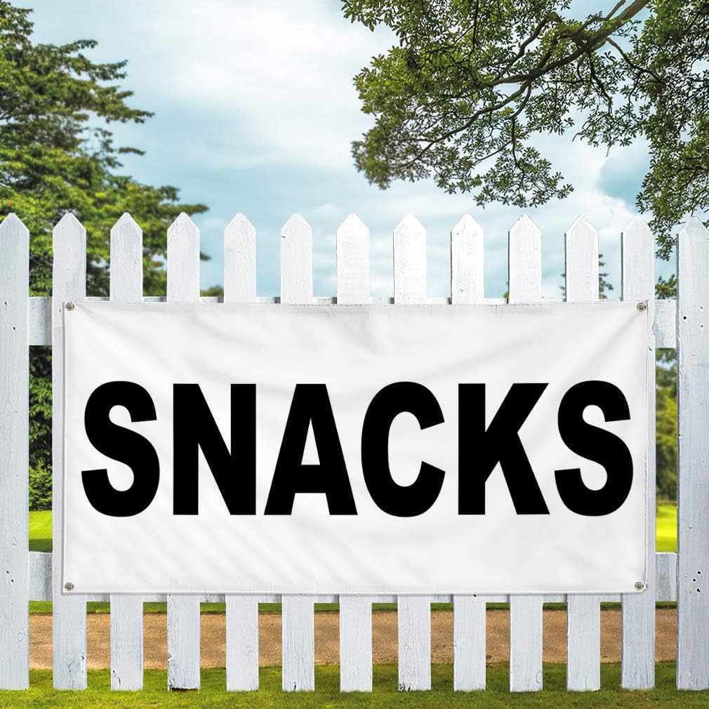 Vinyl Banner Multiple Sizes Snacks Black Food Bar Restaurant Truck Restaurant & Food Outdoor Weatherproof Industrial Yard Signs 6 Grommets 36x72Inches