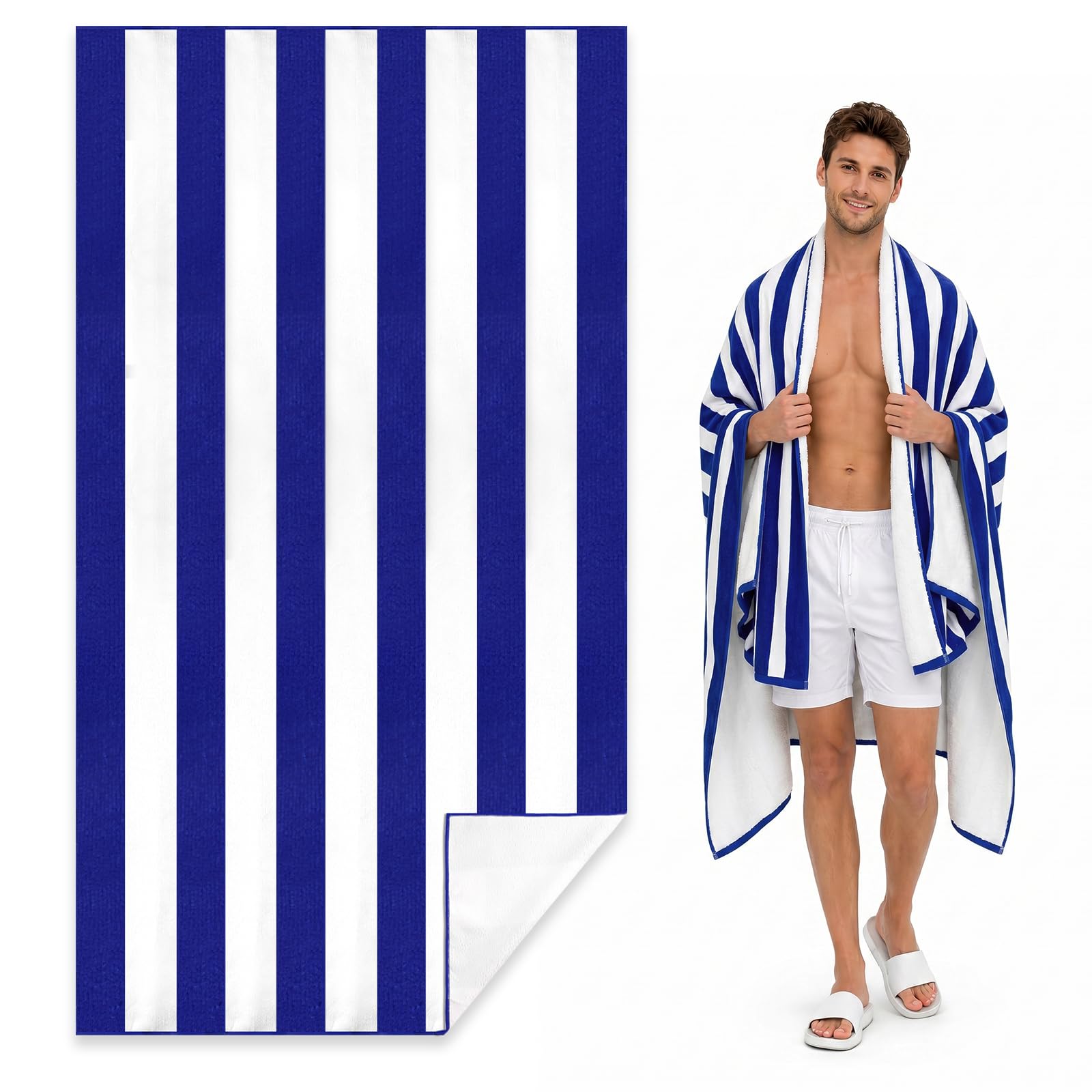 Hopton Large Microfibre Beach Towels For Adults Men Women,160 X 90cm Dark Blue Stripe Quick Dry Beach Towel,Sand Free Water-Absorbent Lightweight Beach Towel for Swimming,Travel,Gym,Camping