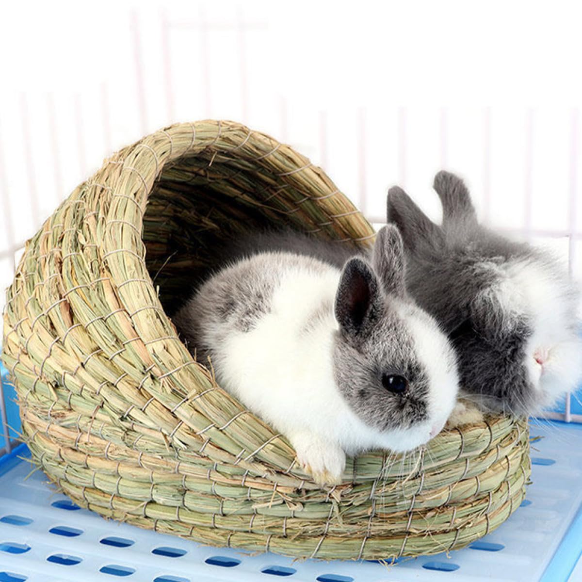 Gadpiparty Gewebtes Strohnest Gehege für Meerschweinchen und Hühner Halboffenes Schlafhaus in Pantoffelform Natürliches Stroh für Hof und Garten