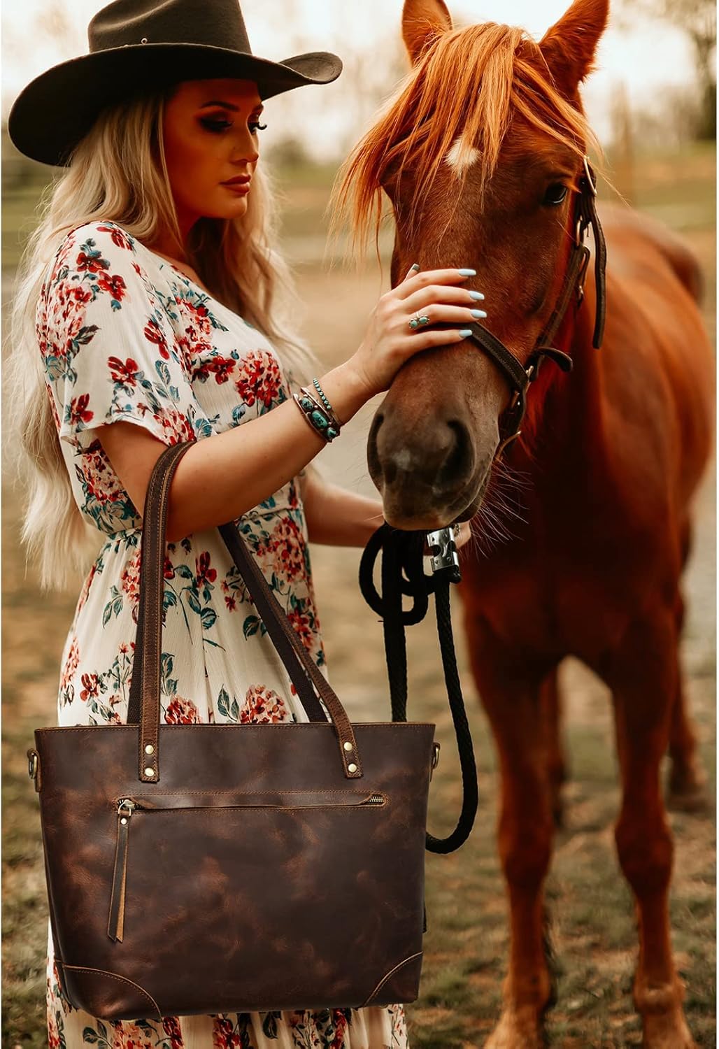 S-ZONE Genuine Leather Tote Bag for Women Work Shoulder Crossbody Purses Handbag with Outside Pockets - Image 2