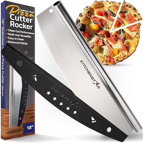 Miniatura 10 de Kitchenstar Cortador de pizza de 14" Cuchillo de acero inoxidable afilado para rebanar - Estilo balancín con cubierta de hoja  Picar y rebanar