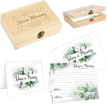 Funeral Share a Memory Cards Set with Wooden Box 60pcs Guest Card Ideas for Memorial Service Celebration of Life Party Decorations