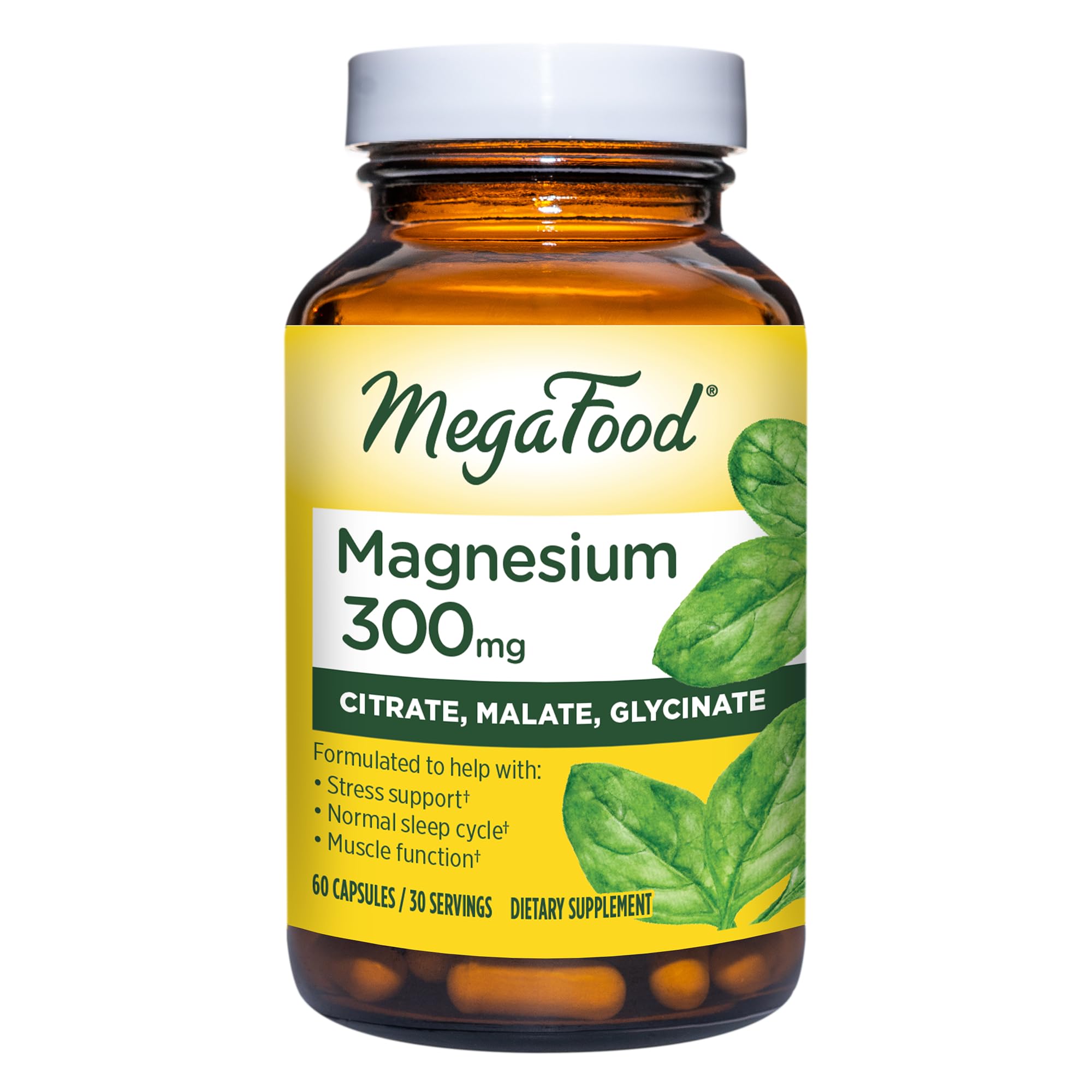 MegaFood Magnesium 300 mg - Highly absorbable Blend of Magnesium Glycinate, Magnesium Citrate & Magnesium Malate to Help Support Heart, Nerve Health and Relaxation - 60 Capsules (30 Servings)