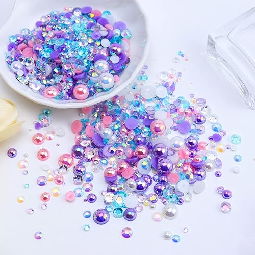 Miniatura 3 de 60g Mezcla de Diamantes de Imitación con Parte Trasera Plana y Perlas para Manualidades, 2mm-10mm para Arte Facial en Uñas y Vasos, Con Pinzas y