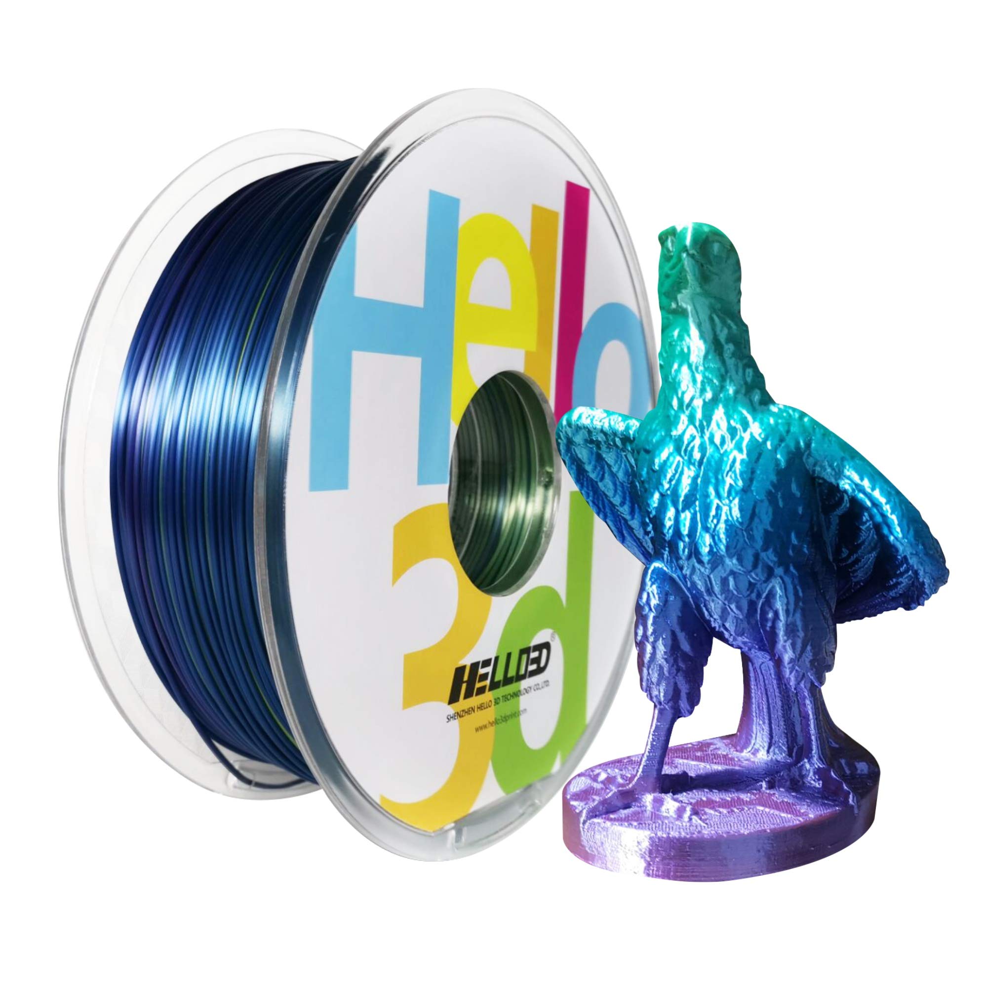 Kingfisher Silky Filament,3D Printing Rainbow Filament.HELLO3D Filament.3D Printing Silky Filament,