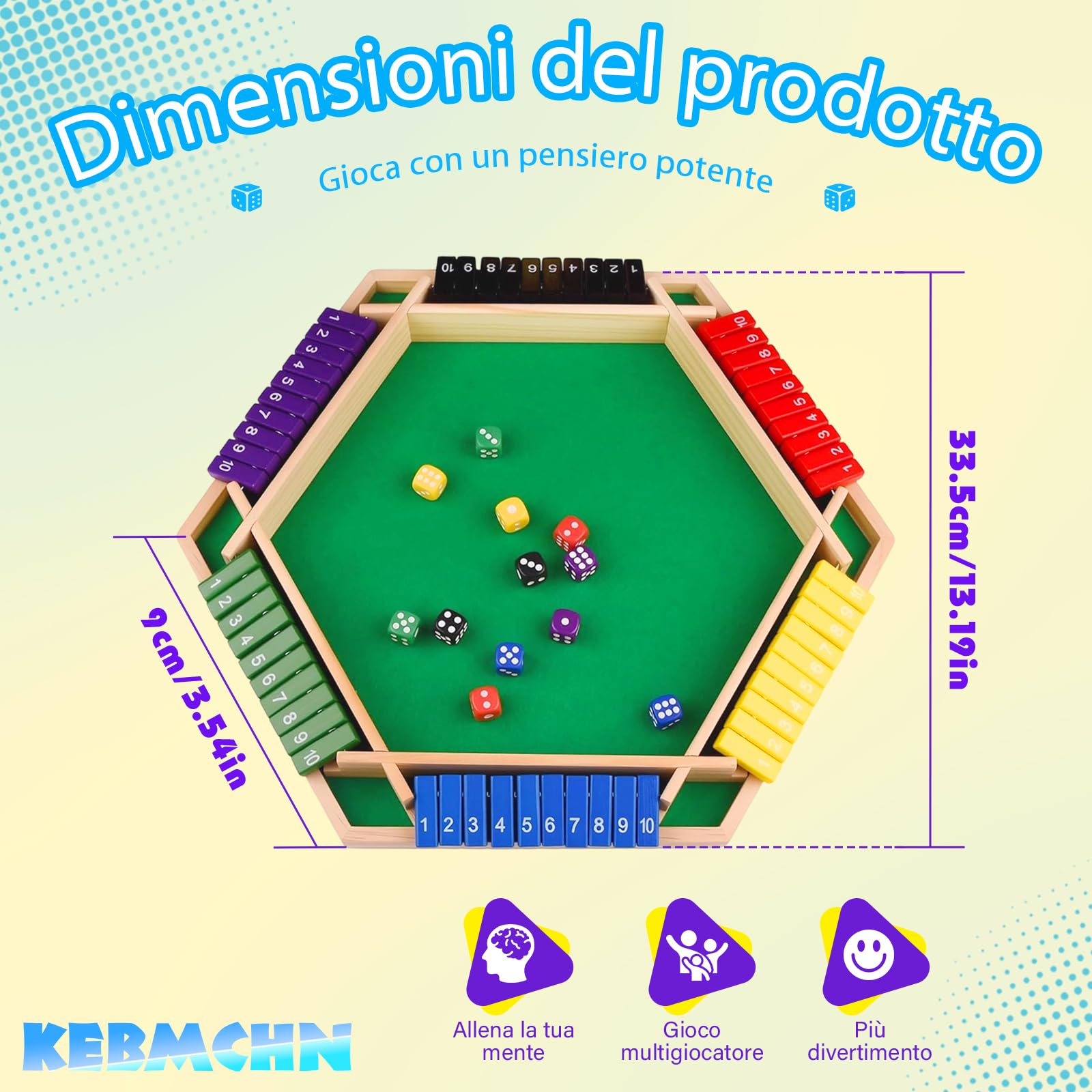 Shut The Box Gioco da tavolo – Gioco di dadi classico per fino a 6 giocatori – Gioco matematico tradizionale per serate in famiglia, Gioco da tavolo in legno (Multicolore)