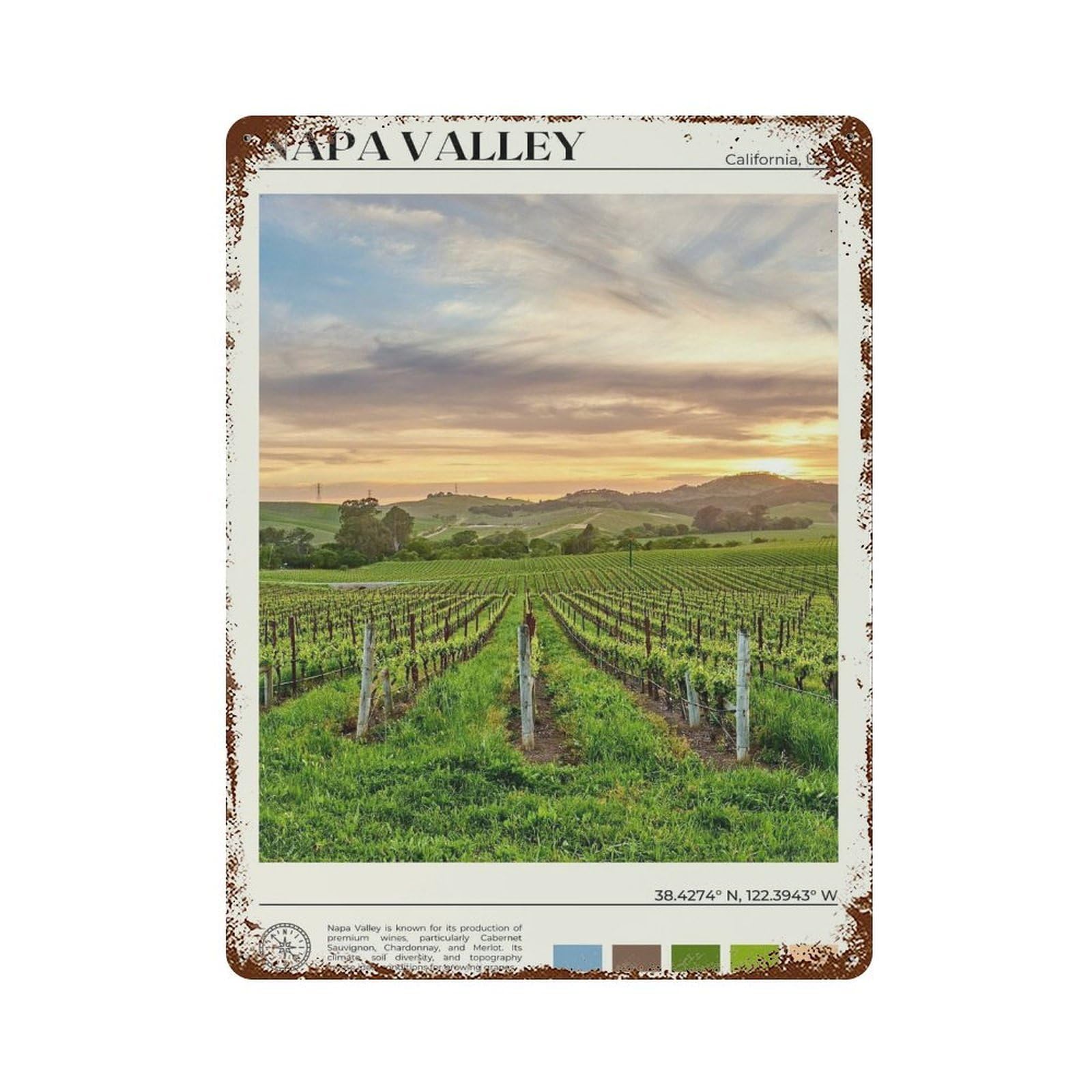 xiaoxiaoshen Real Photo Napa Valley Decor Wall Decor Art Metal Tin Poster Modern Home Decor Art Home Bar Shop Decorations Vintage Sign 40x30cm