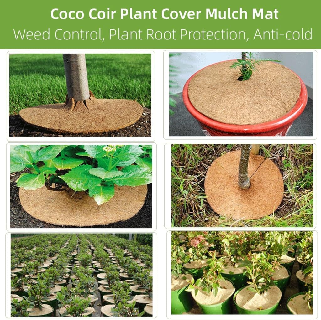雑草防止マット， 天然ココナッツ繊維ツリーマルチマットカバープロテクター、花や植物用ツリー保護マットアクセサリー(40cm)