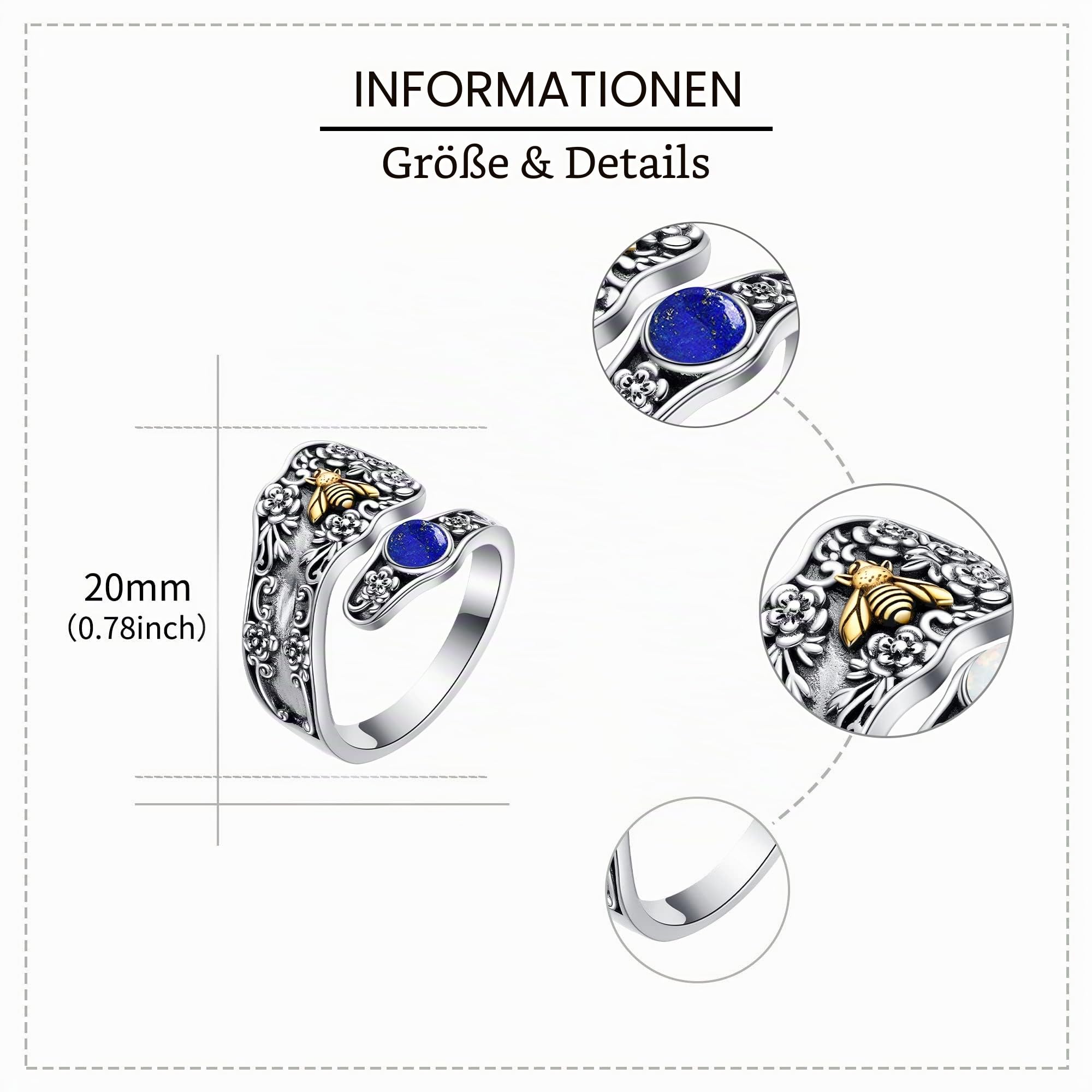925 Sterling Silber Floral/Totenkopf Löffel Ring Vintage Verstellbarer Daumen Ring für Frauen Edelstein Ringe für Schwester Tochter Freund