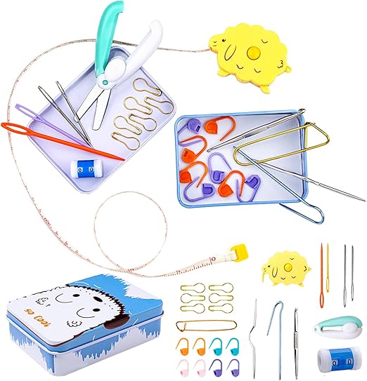 EXQUISS 26pcs Knitting Kits Crochet Kit for Beginner Knitting Supplies Weaving Tools Knitting Tools Tin for Knitting Beginners to DIY