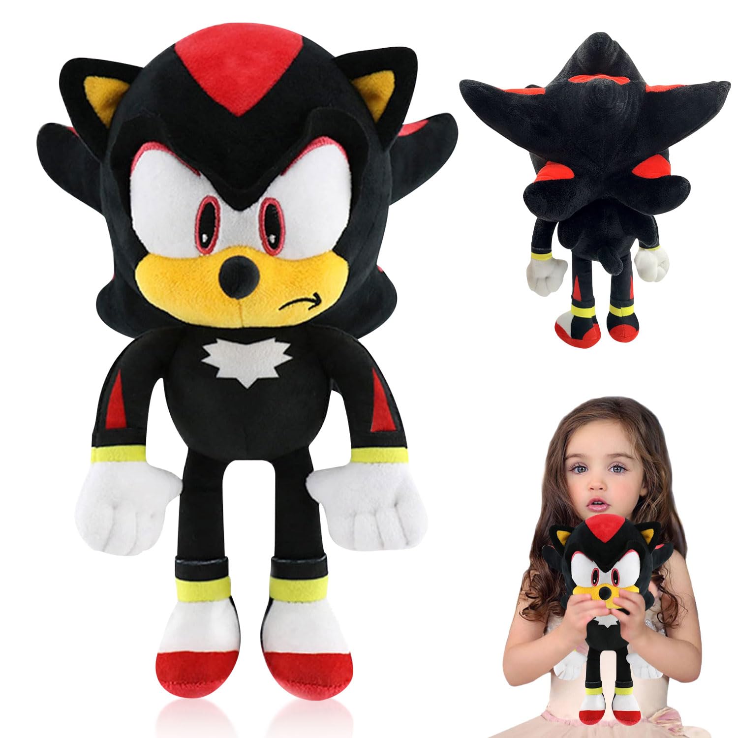 Sonic Peluche, 30cm Juguete de Peluche de Dibujos Animados, Sonic Peluche Muñeco, Sonic The Hedgehog Plushie, Peluche Sonic Knuckles, Animales de Peluche Sonic para Niños Niñas Cumpleaños, Negro