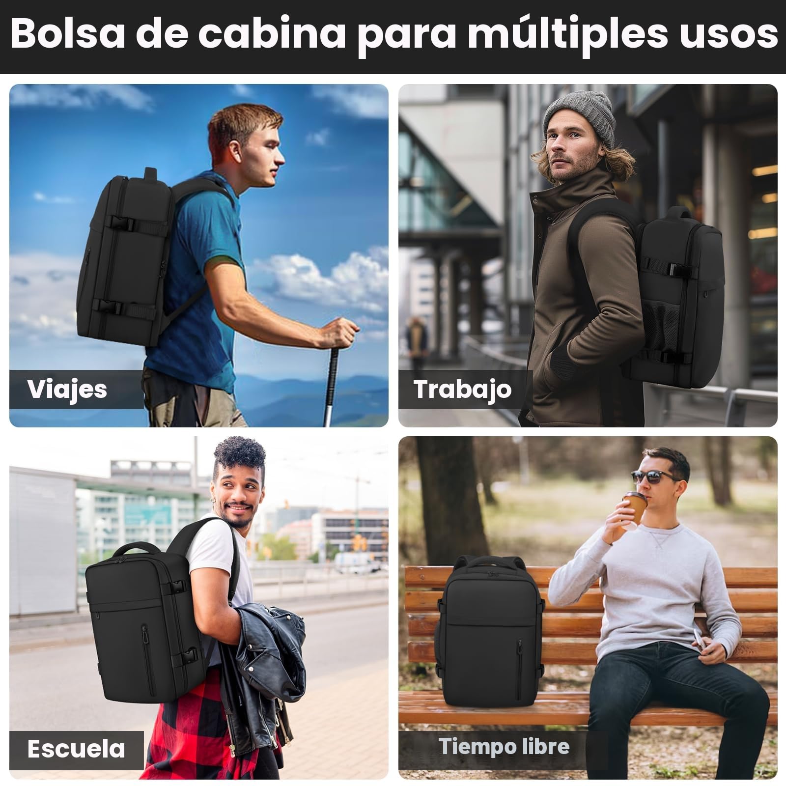 OTAHGK Mochila de Viaje Cabina Avion 40 x 20 x 25 para Ryanair Equipaje de Mano Maletas de Cabina Bolsa de Viaje Hombre Mujer mochila informal para computadora portátil -Negro