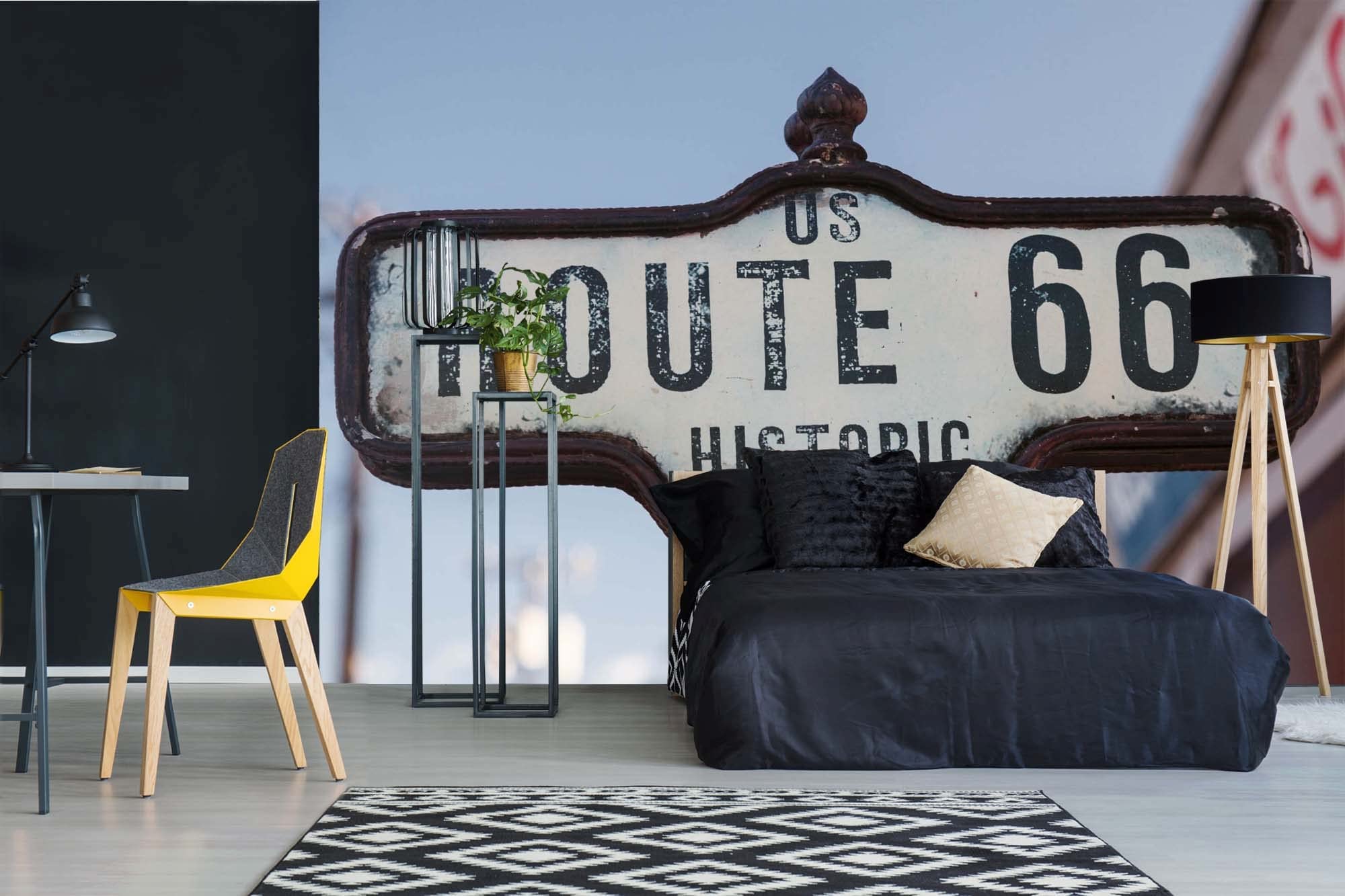 DIMEX LINE Non-Woven Photo Wallpaper Historical Sign Route 66 375 x 250 cm - Non-Woven Wallpaper, Wall Mural, Wall Art - Wallpaper for Living Room, Bedroom, Office, Kitchen