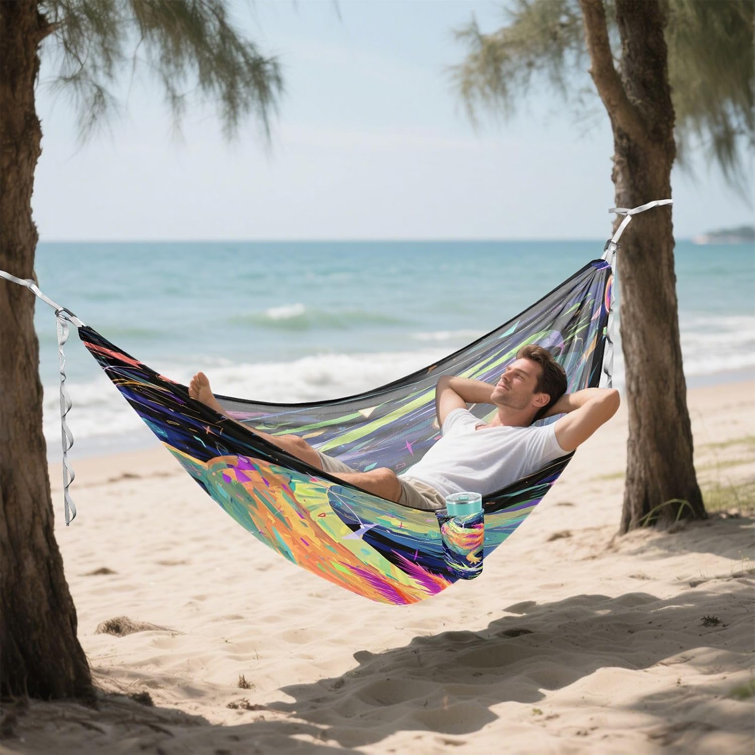 ALAZA Axolotl Salamander Bubbles Camping Hammocks Single or 2 Person 500 lbs Portable Parachute Travel Hammock w/Tree Straps for Hiking Backpacking Indoor Outdoor