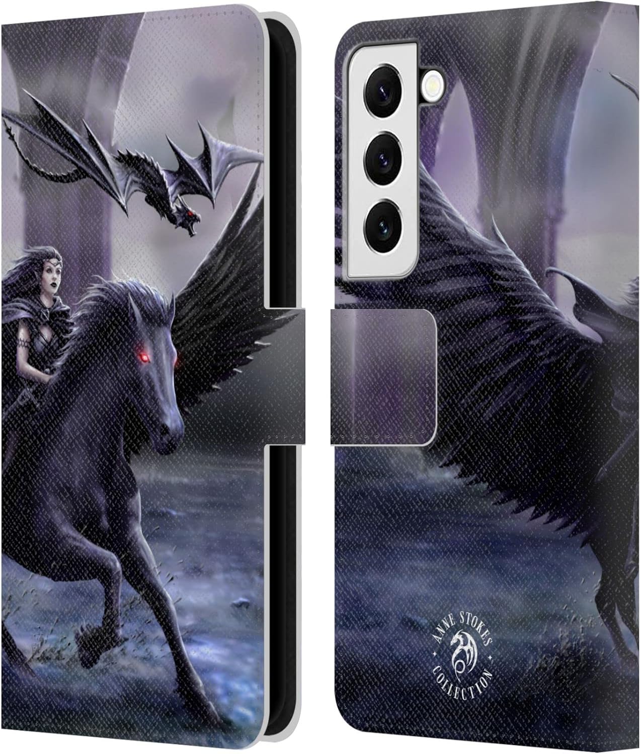 Head Case Designs Officially Licensed Anne Stokes Black Unicorn Mythical Creatures Leather Wallet Case Compatible with Samsung Galaxy S22 5G