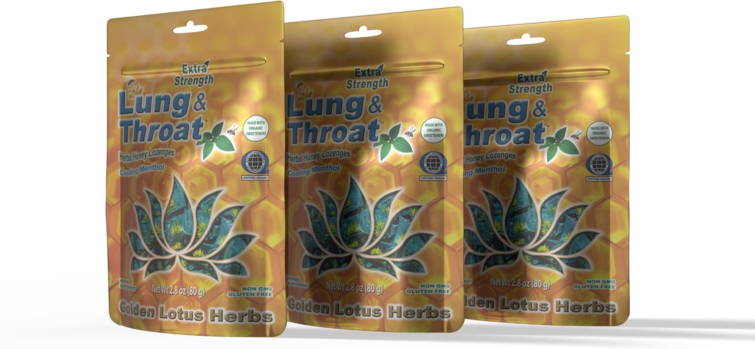 Lung & Throat Herbal Lozenges – QAI Certified Organic | Soothing Honey Mint Cough Drops – 3-Pack