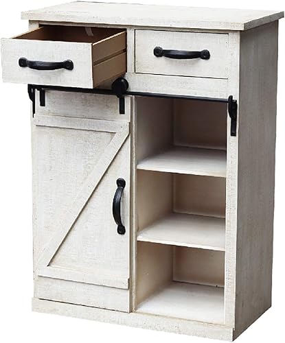 Miniatura 5 de Armario de madera rústica con 1 puerta corrediza de granero, 2 cajones, 3 estantes, gran espacio de almacenamiento, mesa consola de madera