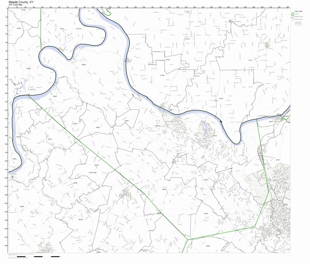 Meade County, Kentucky KY ZIP Code Map Not Laminated