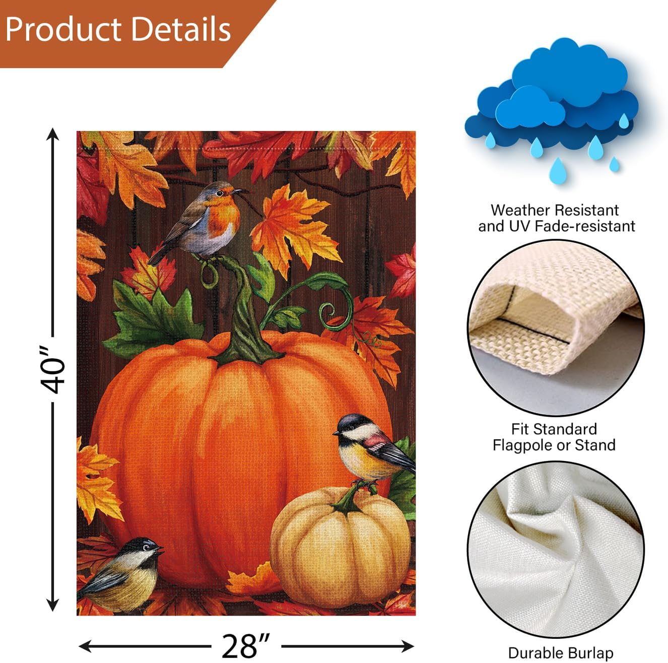 Louise Maelys Welcome Fall Garden Flag 28x40 Inch Thanksgiving Pumpkin and birds Large Burlap Double Sided Outdoor Yard Flag Autumn Outside House Decoration (Only Flag) - Image 4