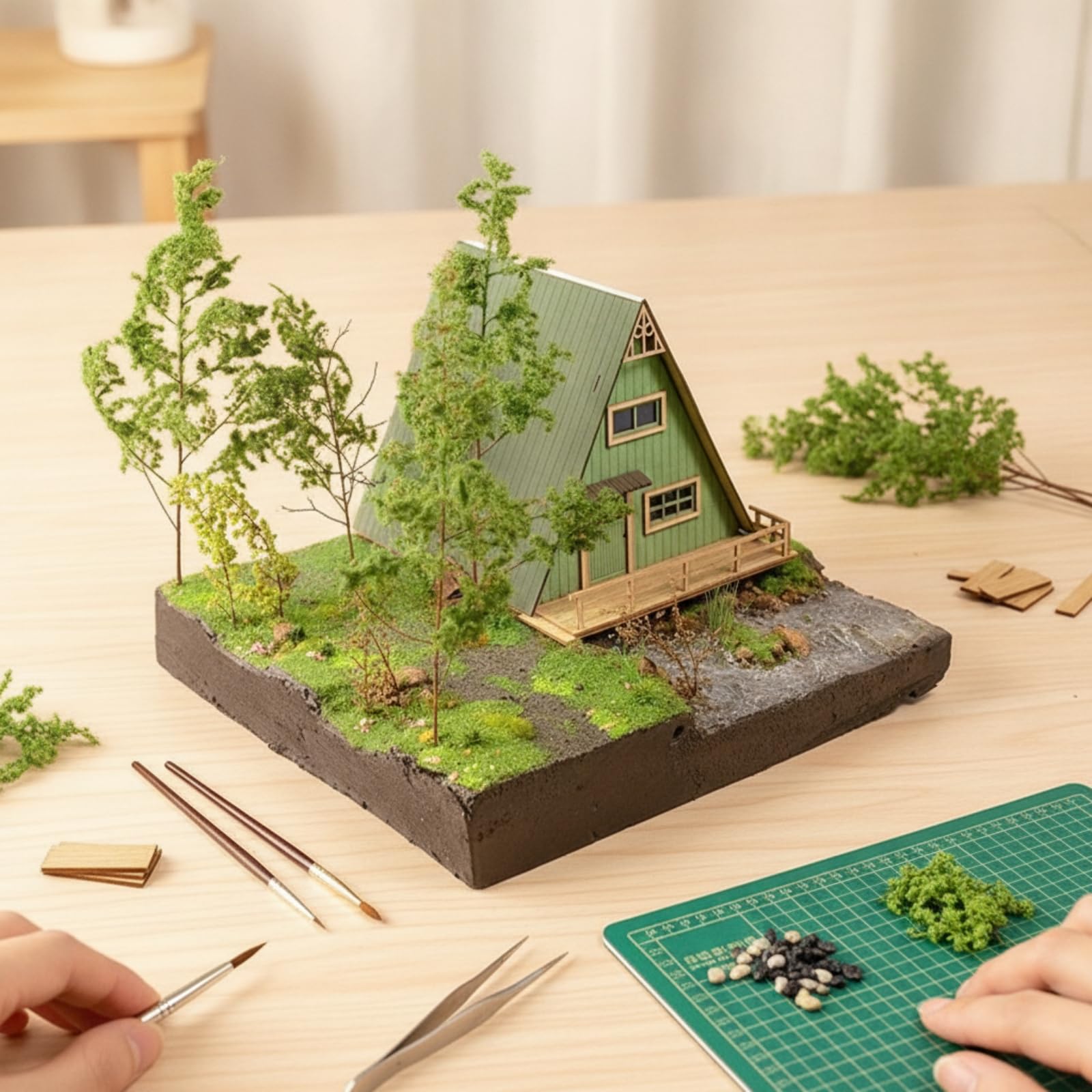 MagiDeal Miniatura Paesaggio Modello Diorama Set Materiali Fai da Te Scena 3D con Base Solida in Schiuma Legno Plastica Adatta per Scrivania Scaffali Progetti Scolastici