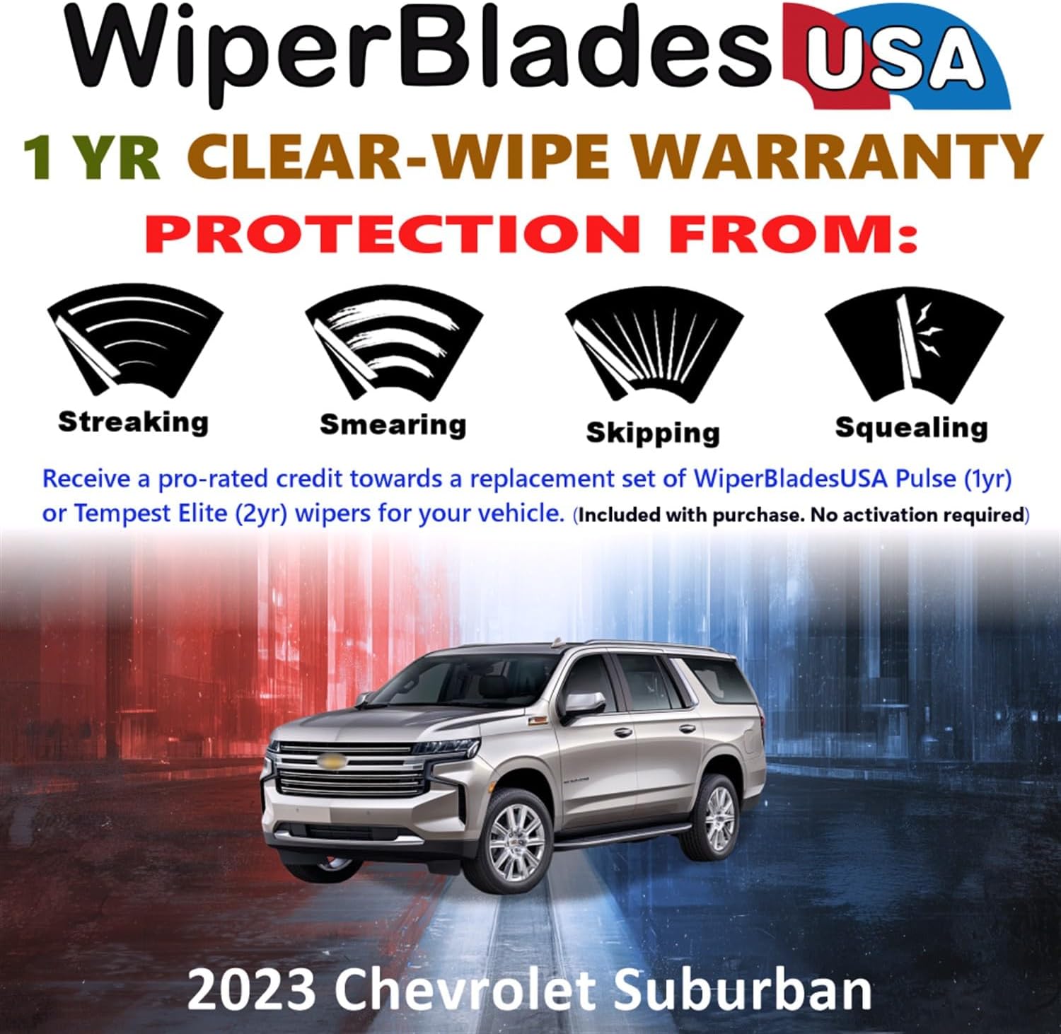 Wiper Blades for 2023 Chevrolet Suburban Wipers w/1yr Warranty (Set of 2)