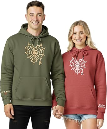 GiveSmiles Custom Couple Embroidered Hoodies Personalized Matching Hoodies with Spider Heart Web Design Cute Spider Couple Hoodie Gifts for Girlfriend, Boyfriend, Valentines Day, Christmas