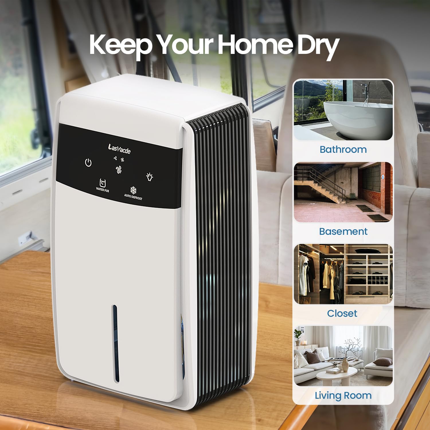 Deumidificatore con tubo di scarico per bagno, 2,7 l, deumidificatori per casa, camera da letto, cantina e camper, con spegnimento automatico, aromaterapia