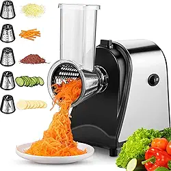 220V Ralador elétrico de queijo e cortador de legumes com 5 lâminas giratórias - Controle com um toque para facilitar a preparação de saladas e queijos Ideal para queijos, frutas e legumes