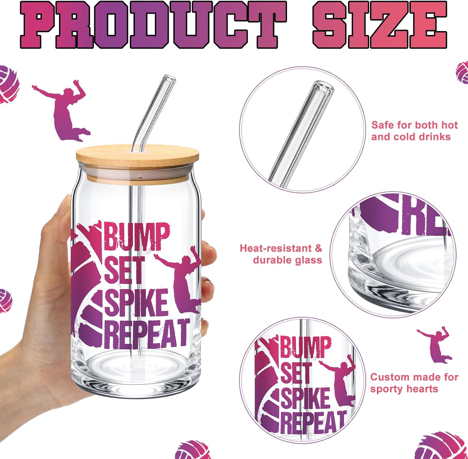 4 Pcs Volleyball Gifts for Girls Volleyball Stuff 16 oz Water Bottles Makeup Bag Bracelets Charm Elastic Hair Scrunchies Valentines Gifts for Girls Women Sports Coaching Players Birthday - Image 4