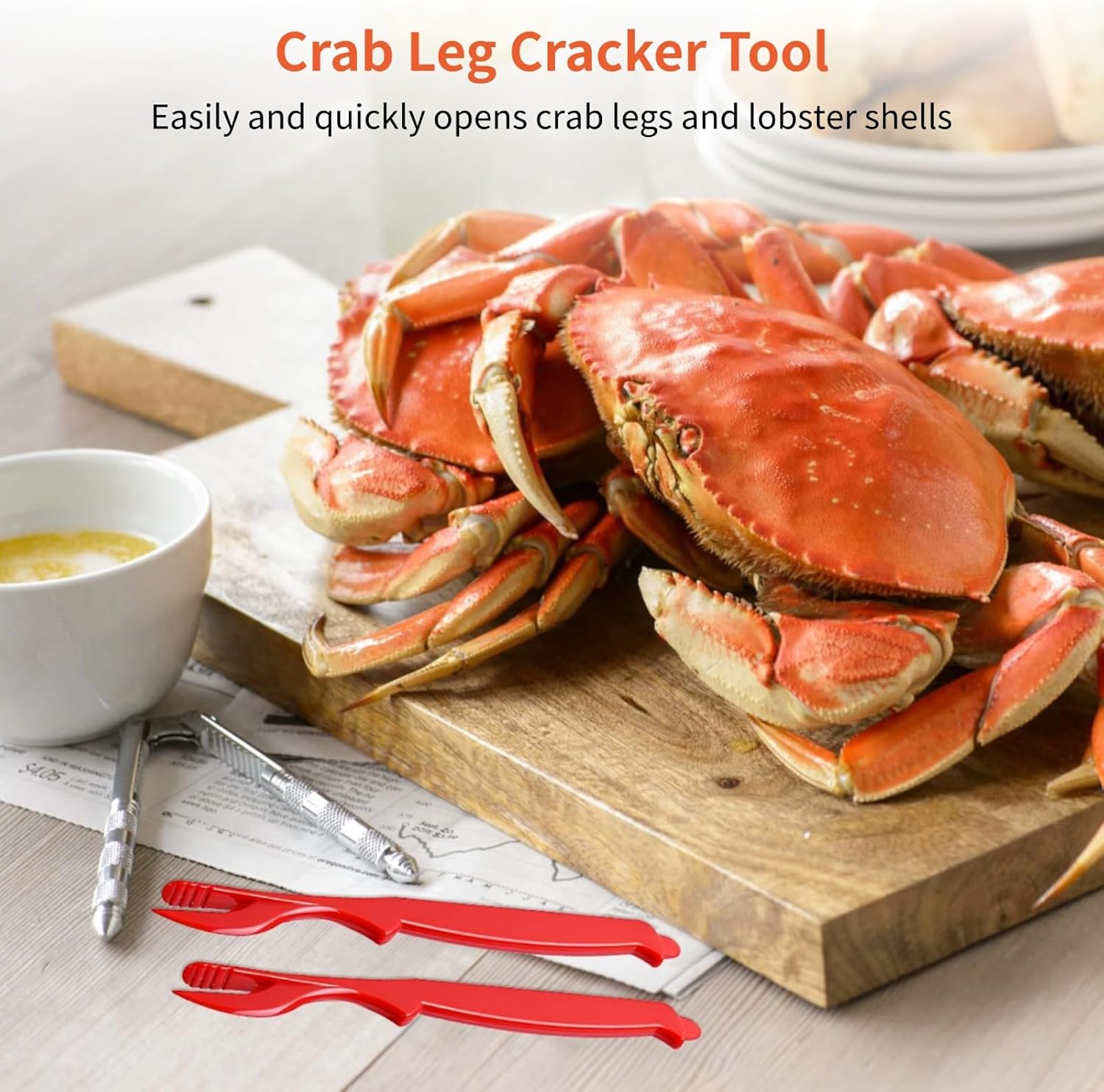50-Piece Crab and Lobster Leg Crackers, Red Plastic Seafood Cracking Tool, Easy-to-Use with Long Handle for Home and Restaurant