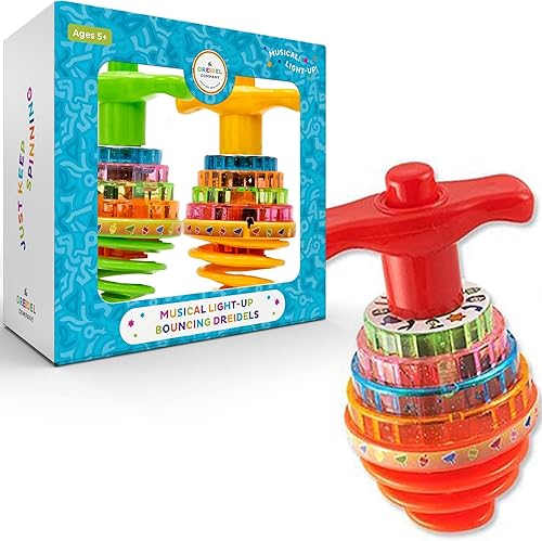 Miniatura 13 de Hanukkah Dreidel - Juguetes musicales de Hanukkah con luz para rebotar, varios colores (paquete de 4)