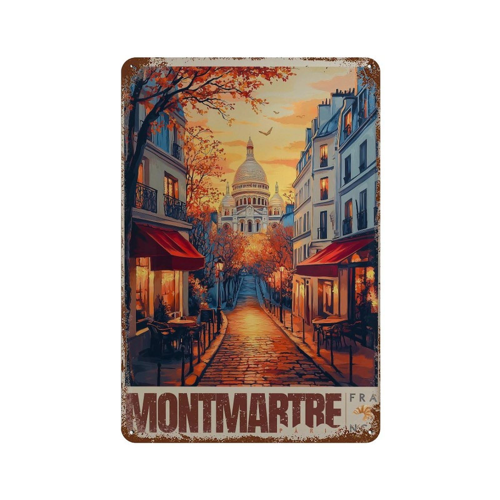xiaoxiaoshen Montmartre Paris Vintage France Travel Sacré Wall Decor Art Metal Tin Poster Modern Home Decor Art Home Bar Shop Decorations Vintage Sign 30x20cm
