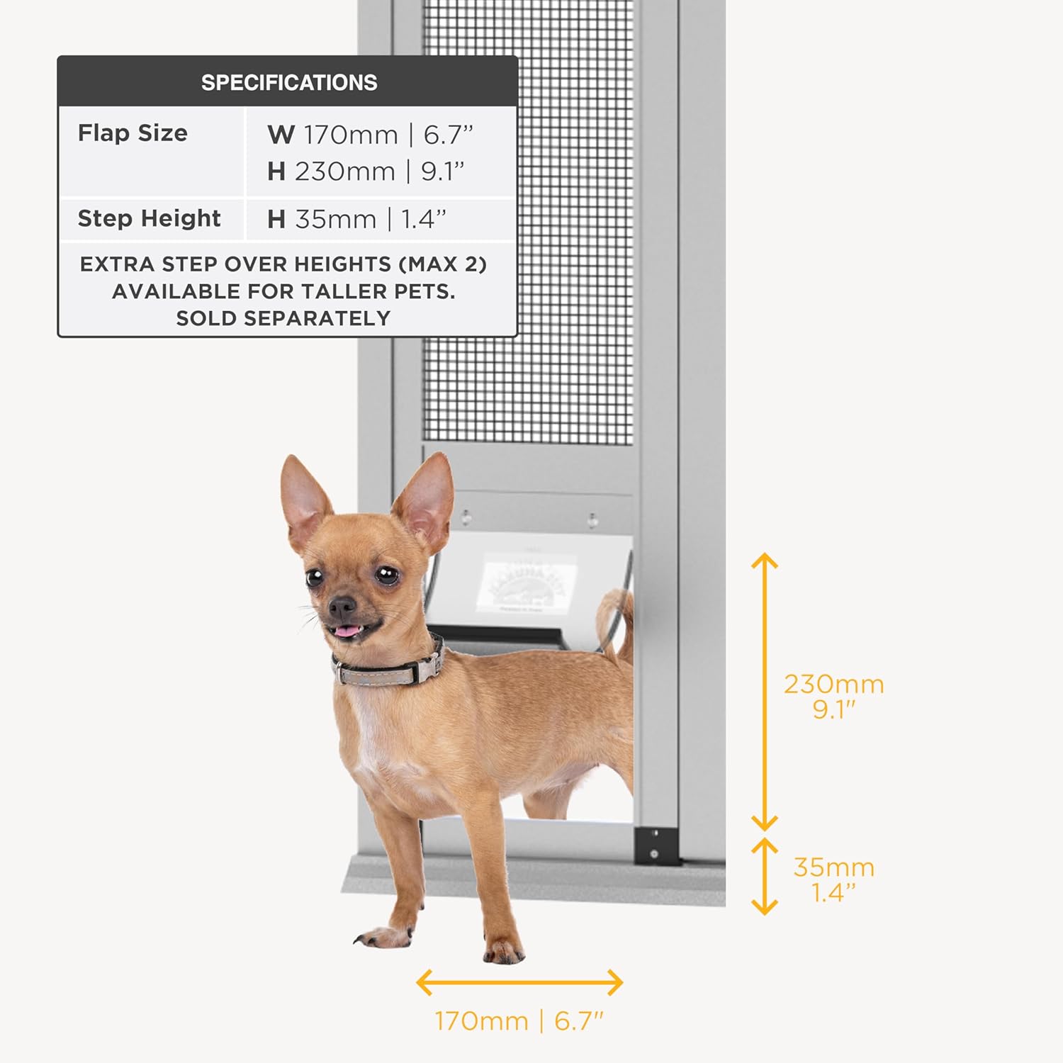 hakuna pets v2 patio pet door screen insert panel for sliding doors, fits door track min ht 55.12" to max ht 84.25", uv resistant mesh, locking magnetic dog door, easy install and removal,small,silver small silver